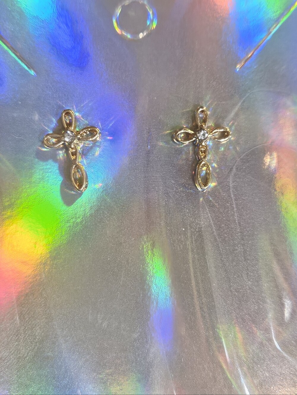 Gold Cross Stud Earrings - Tiny Sparkling Crosses